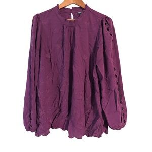 TORRID Womens Plum Purple Embroidered Mock Neck Long Sleeve Blouse Size 1